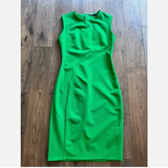 Zara Woman Pleated Shift Dress Size S Green Sleeveless Workwear Office Colorful - Picture 1 of 6